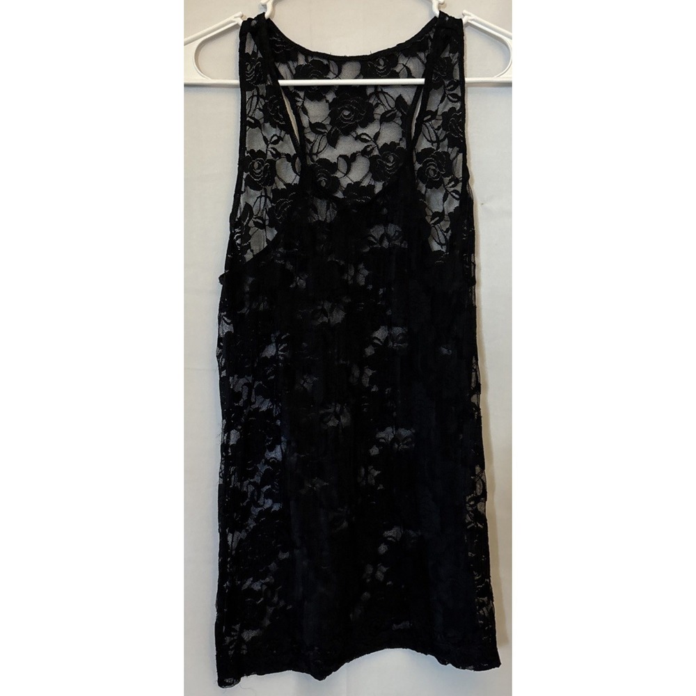 Black Lace Detailed‎ Long Racerback Tank Top Shirt No Tags